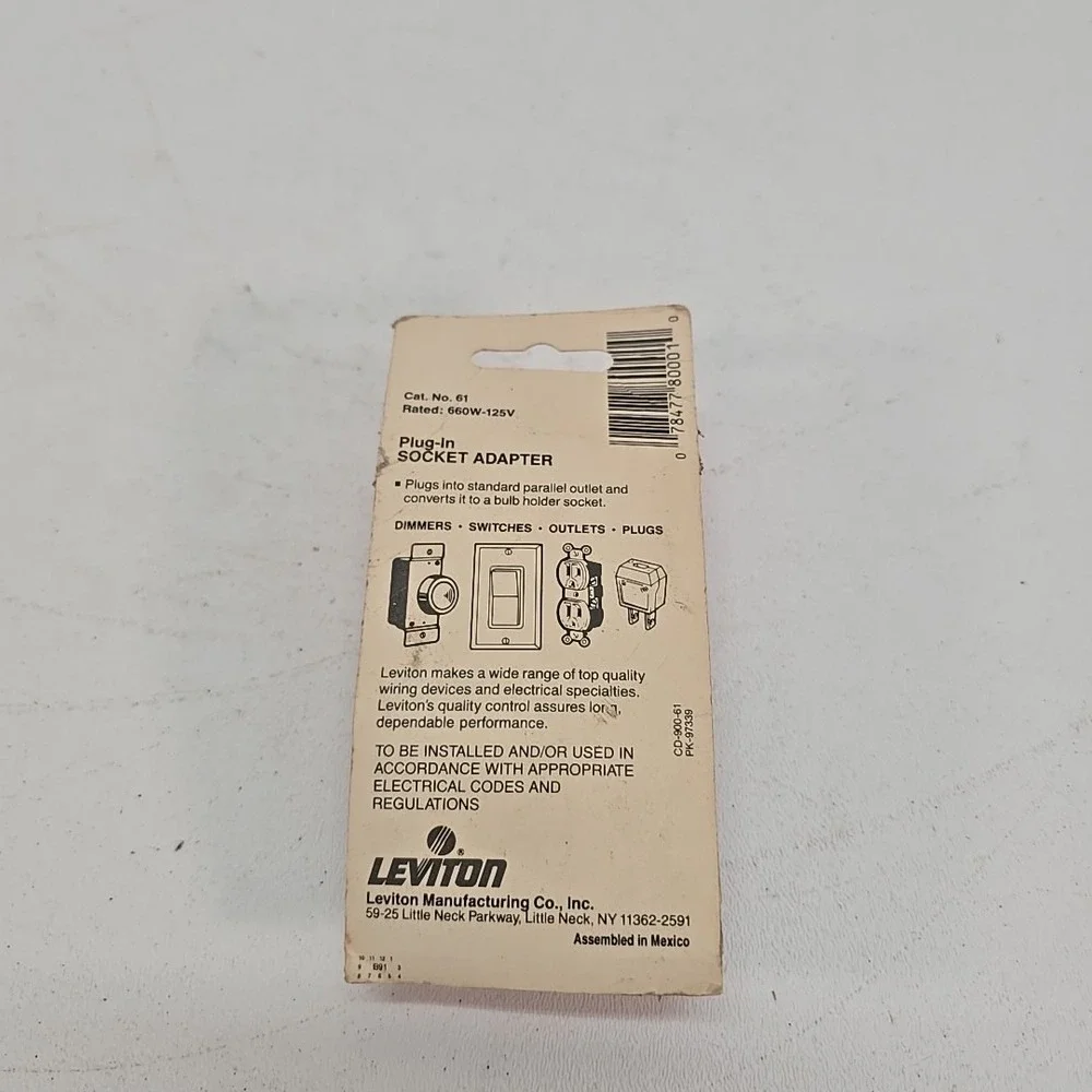 Leviton 61-B Brown Plug-In Light Socket Outlet Adapter Lampholder Plug 125V 600W
